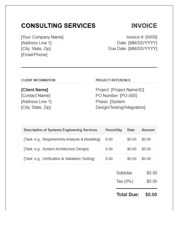 Systems Engineering Consulting Invoice Template