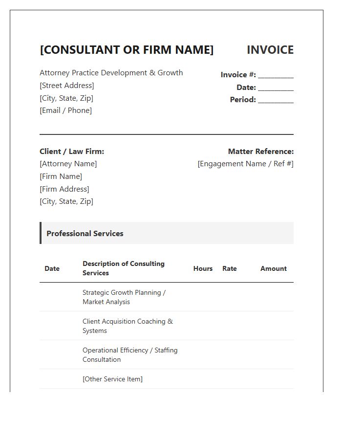 Attorney Practice Development Consulting Invoice Template