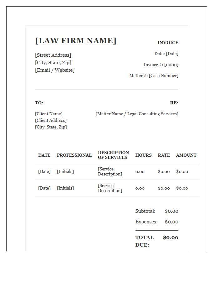 Boutique Law Firm Consulting Invoice Template