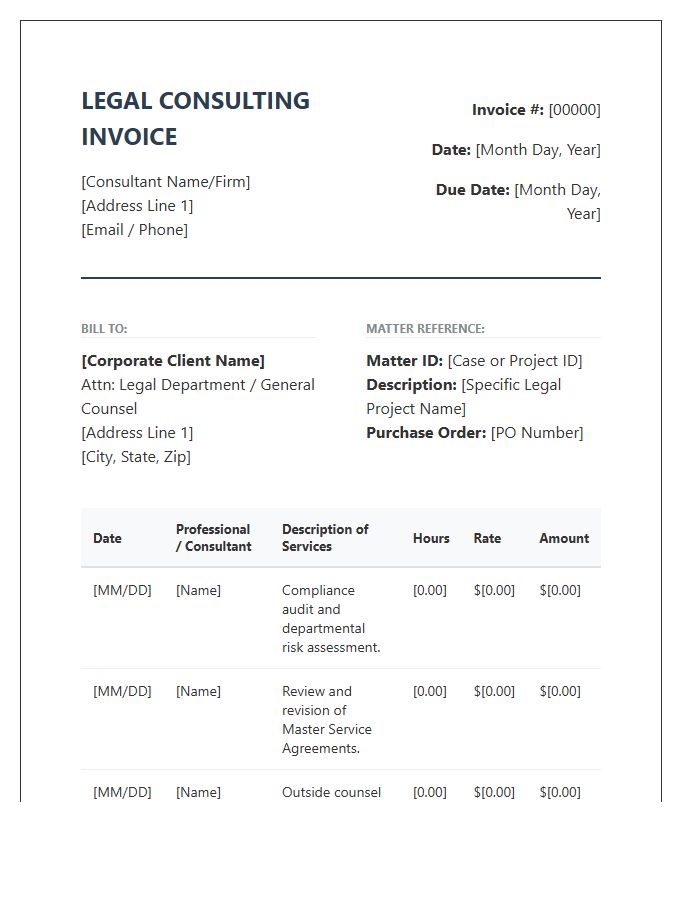 Corporate Legal Department Consulting Invoice Template