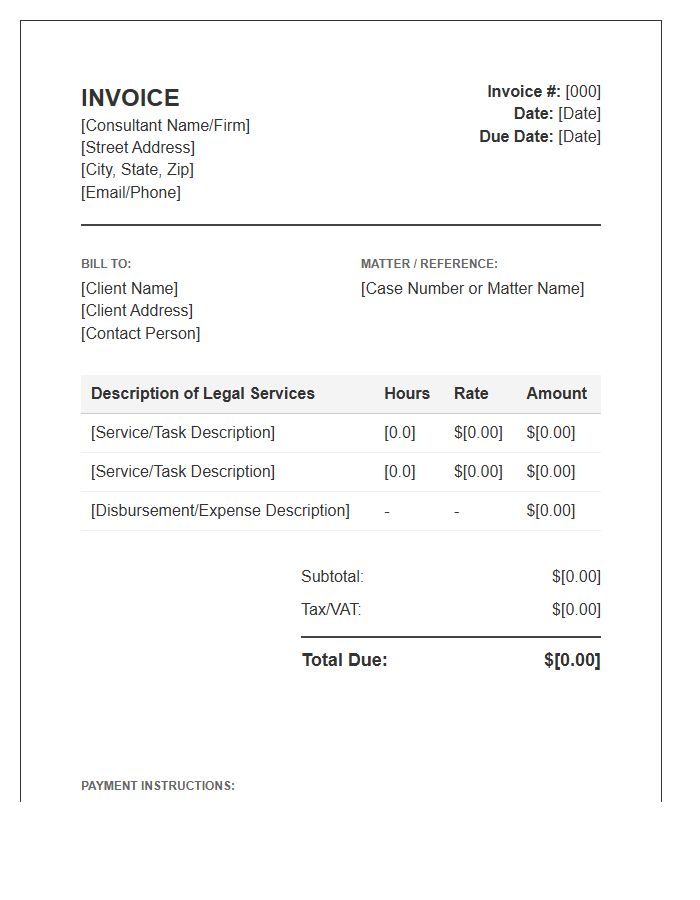 Independent Legal Practice Consultant Invoice Template