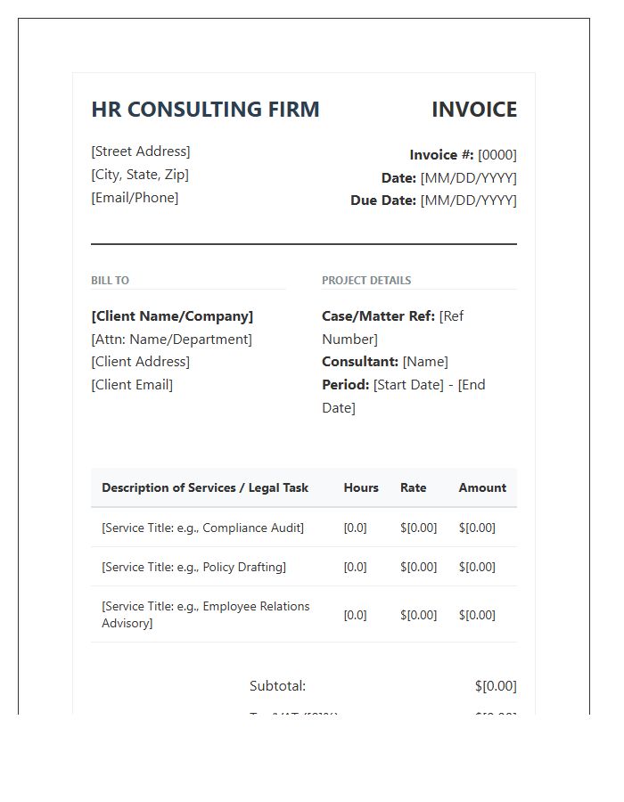 Legal Human Resources Consulting Invoice Template