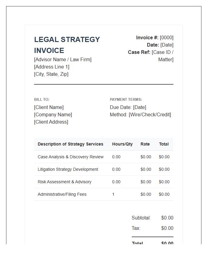 Legal Strategy Advisor Invoice Template