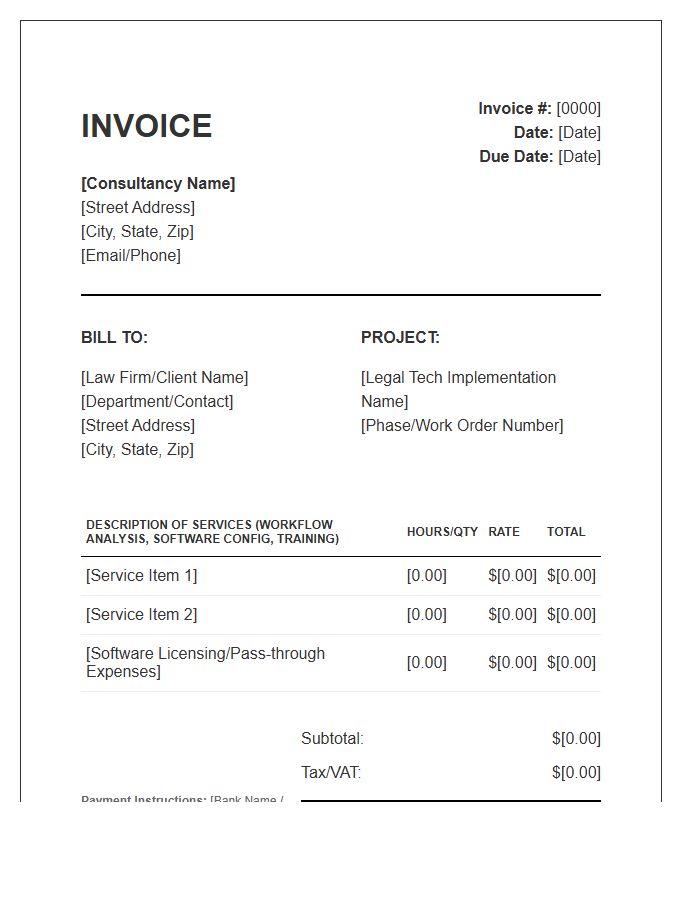 Legal Technology Implementation Consulting Invoice Template