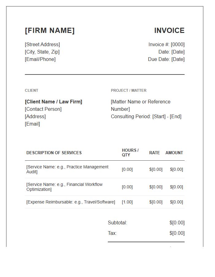 Small Law Firm Management Consulting Invoice Template