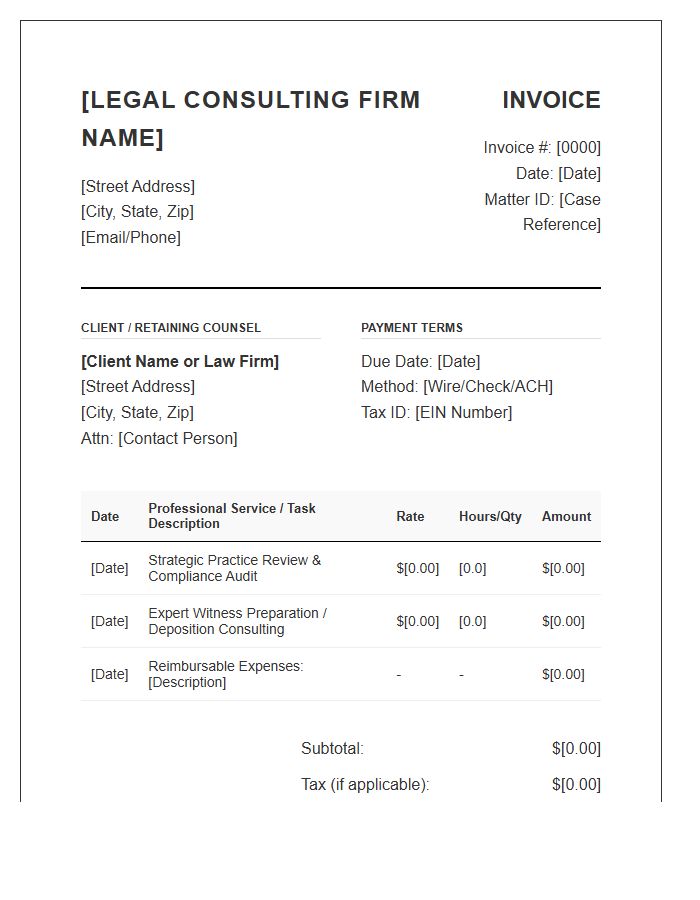 Specialized Legal Practice Consulting Invoice Template