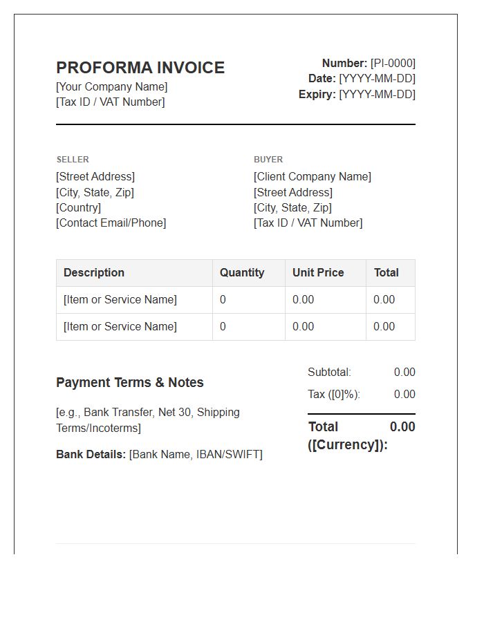 Business To Business Proforma Invoice Template