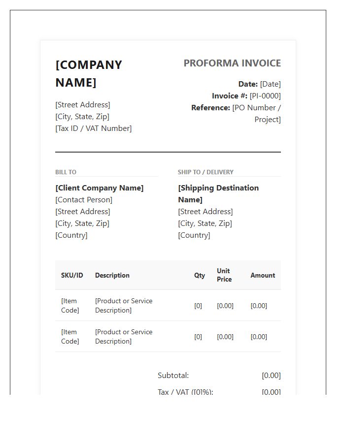 Enterprise Level Proforma Invoice Template