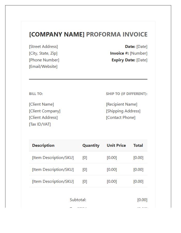 Official Company Proforma Invoice Template