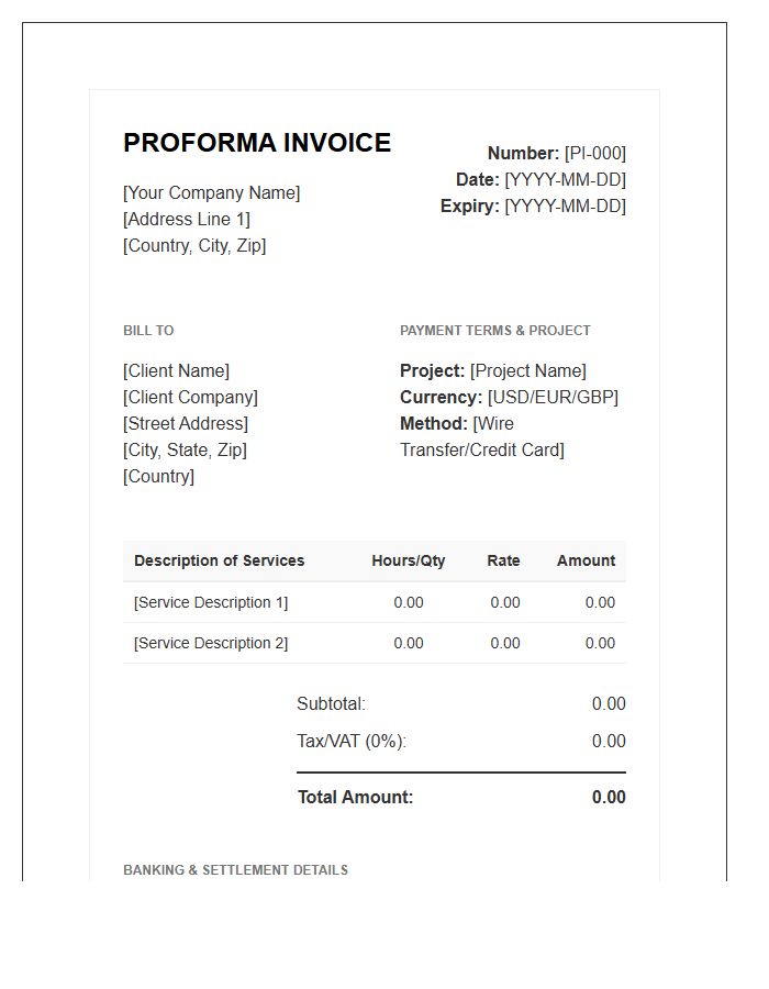 Professional Services Global Proforma Invoice Template
