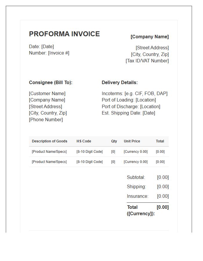 Standardized Overseas Proforma Invoice Template