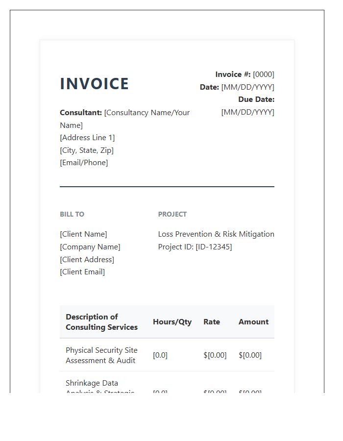 Loss Prevention Strategy Consulting Invoice Template