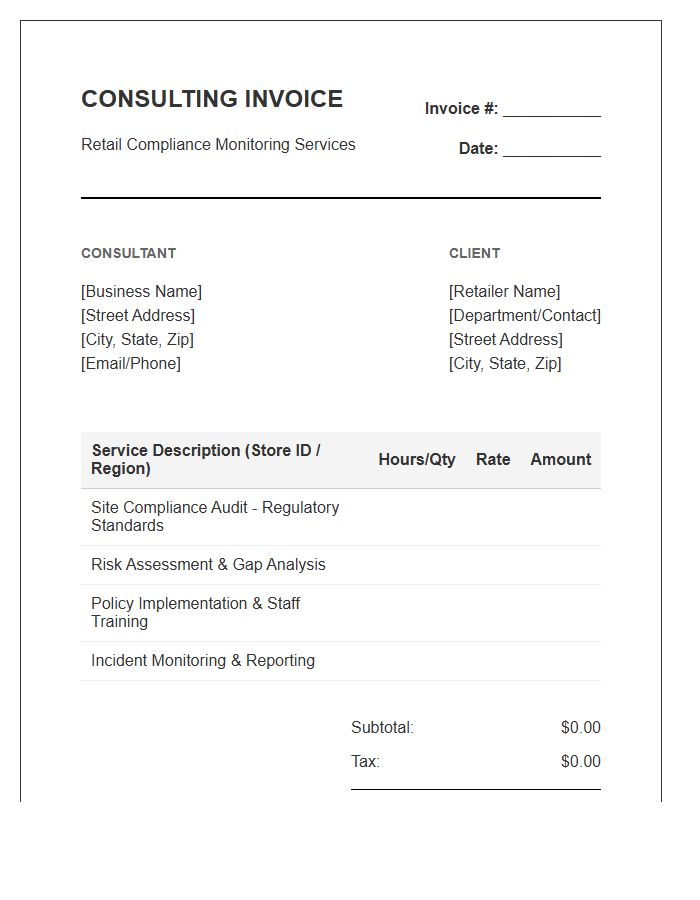 Retail Compliance Monitoring Consulting Invoice Template