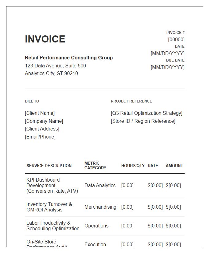 Retail Performance Metric Consulting Invoice Template