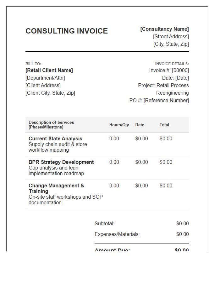 Retail Process Reengineering Consulting Invoice Template