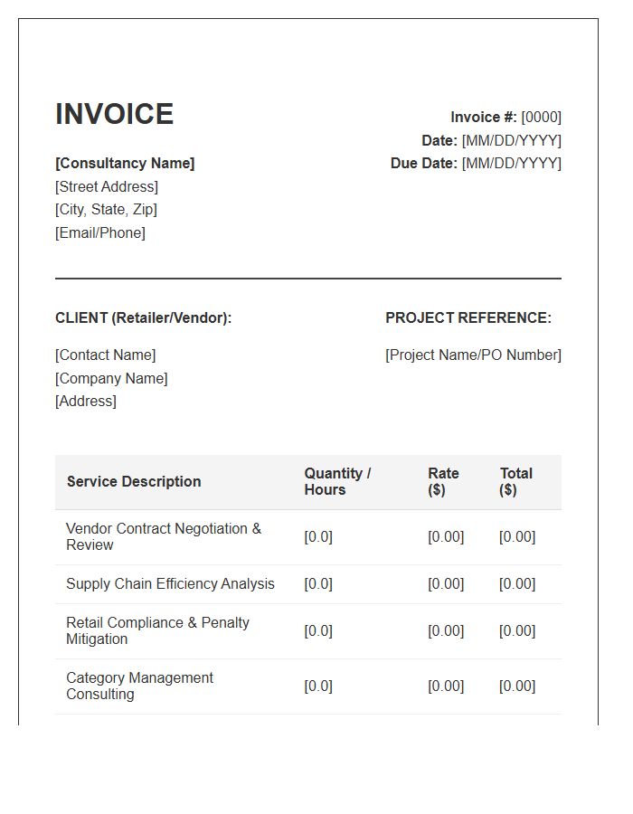 Retail Vendor Relations Consulting Invoice Template