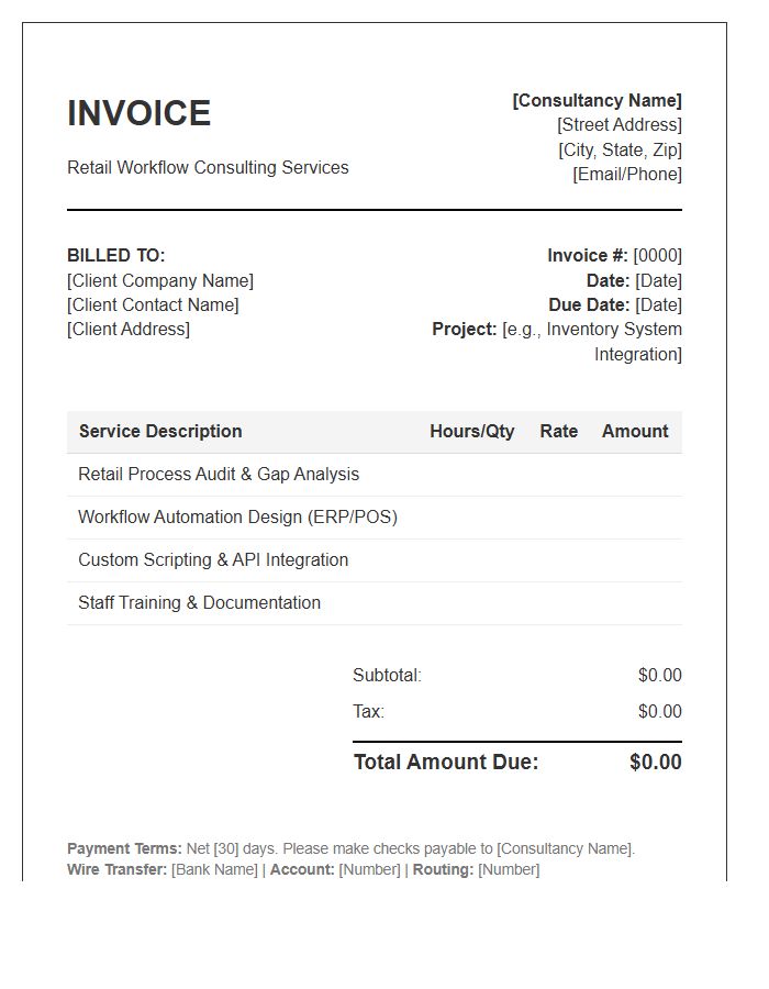 Retail Workflow Automation Consulting Invoice Template