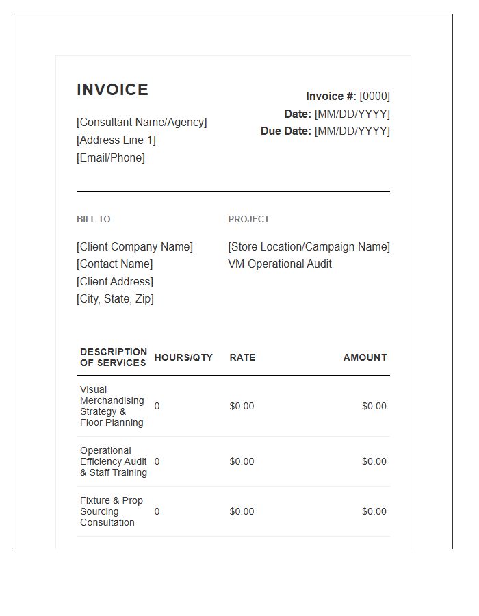 Visual Merchandising Operational Consulting Invoice Template