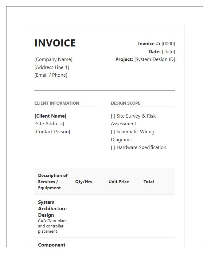 Access Control System Design Invoice Template