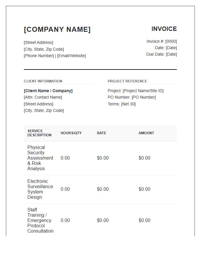 Commercial Security Consulting Service Invoice Template