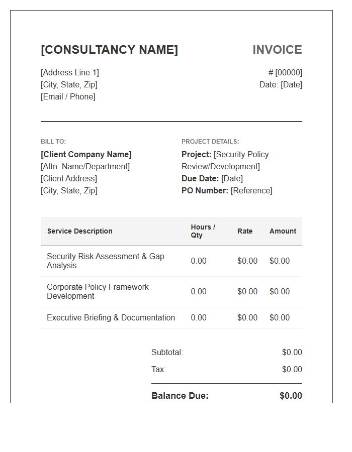 Corporate Security Policy Consulting Invoice Template