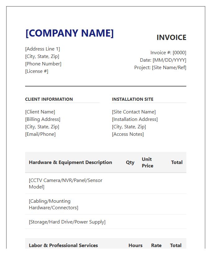 Electronic Security System Installation Invoice Template