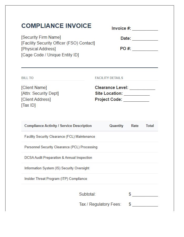 Industrial Security Compliance Invoice Template