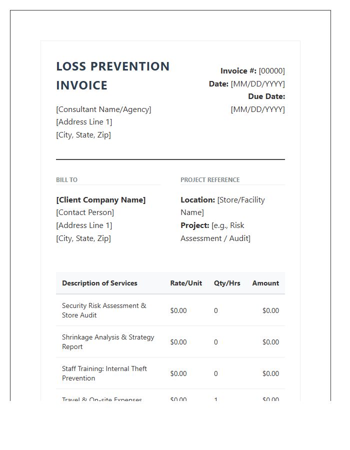 Loss Prevention Consulting Invoice Template