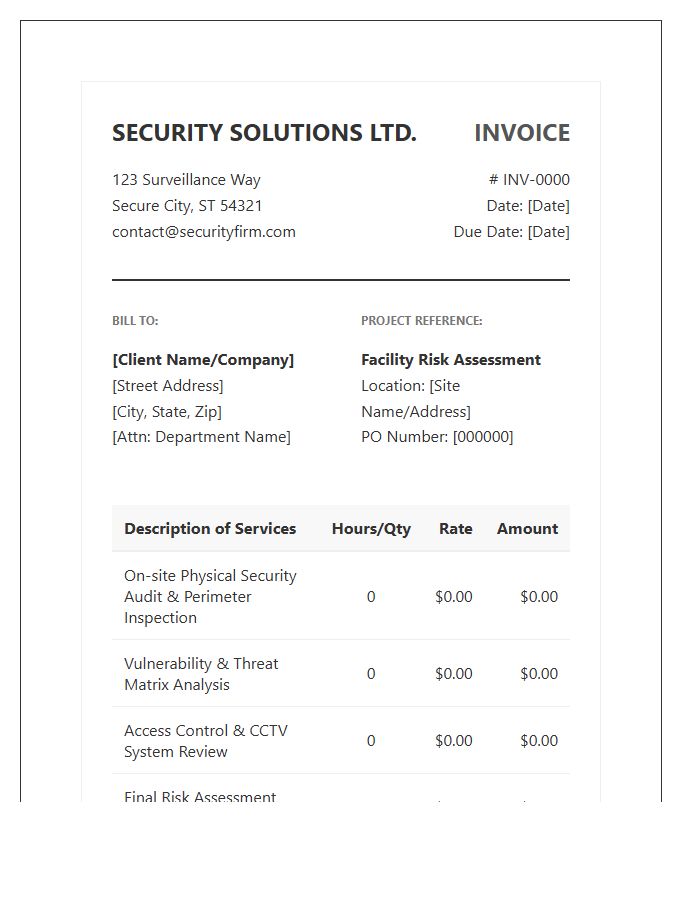 Physical Security Risk Assessment Invoice Template