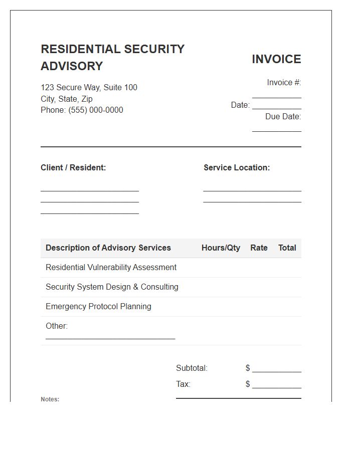 Residential Security Advisory Invoice Template