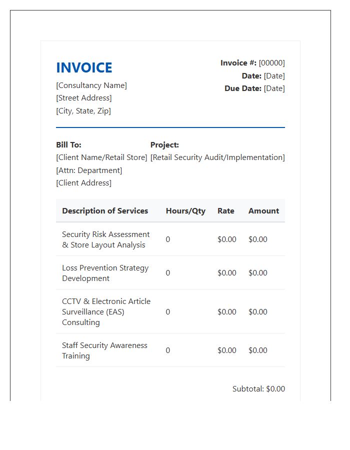 Retail Security Solution Consulting Invoice Template