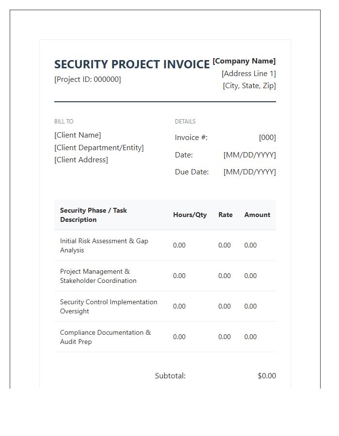 Security Project Management Invoice Template