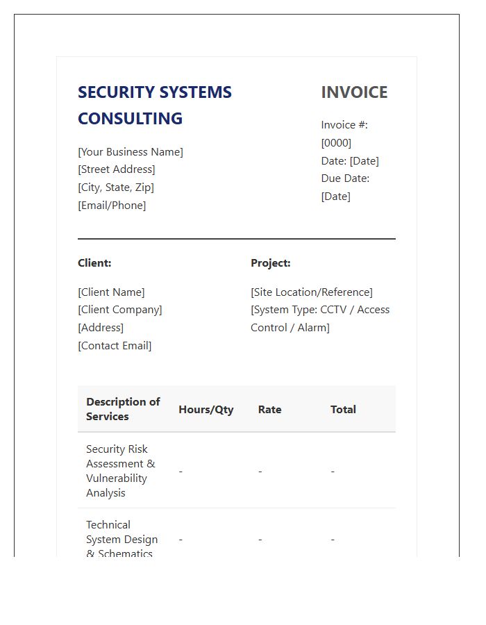 Security Systems Consulting Invoice Template