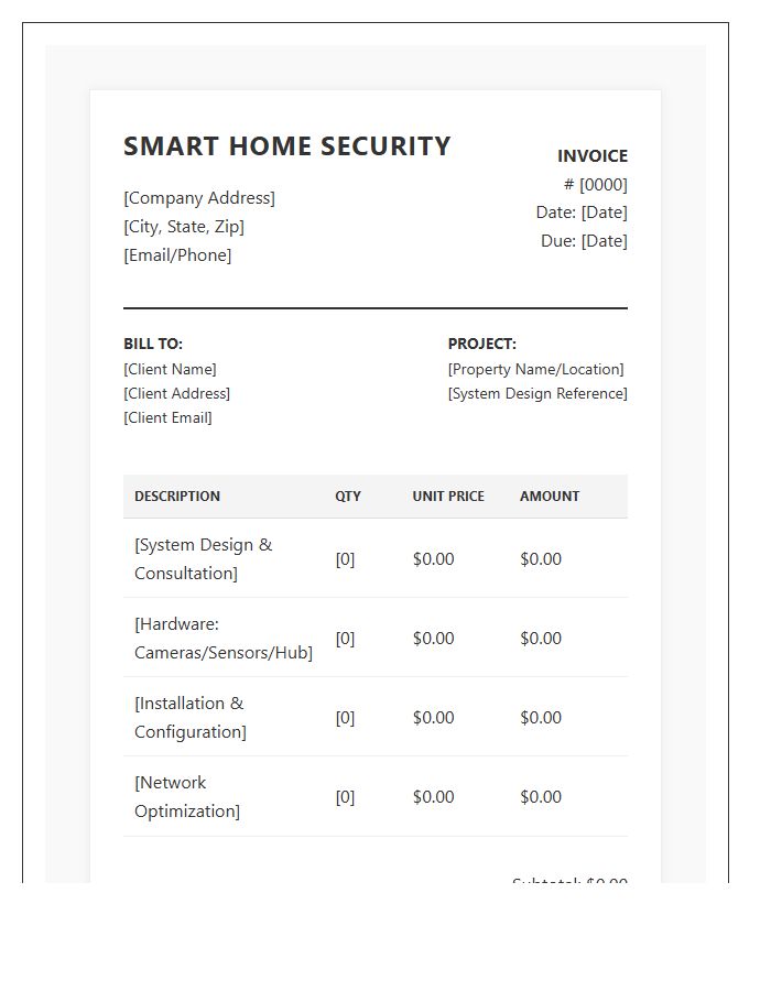 Smart Home Security Design Invoice Template