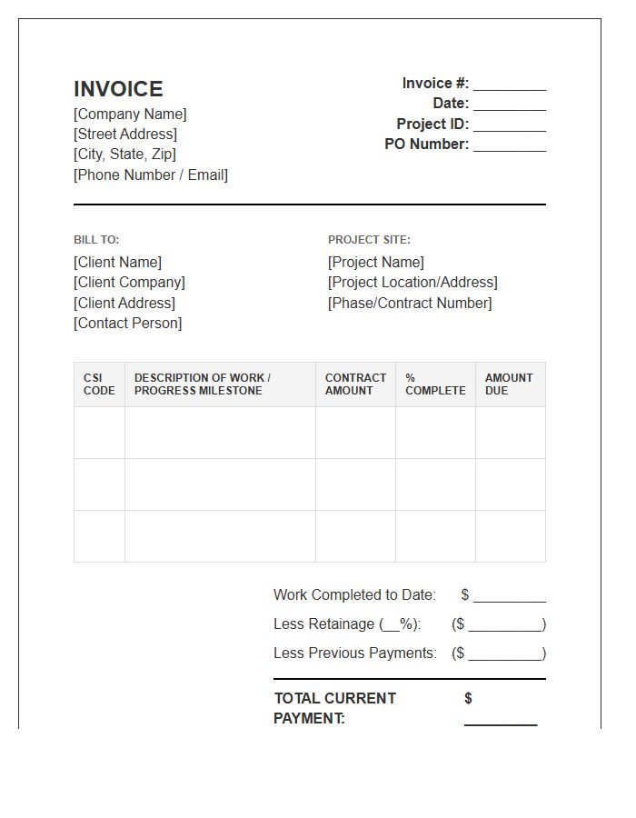Commercial Construction Management Invoice Template