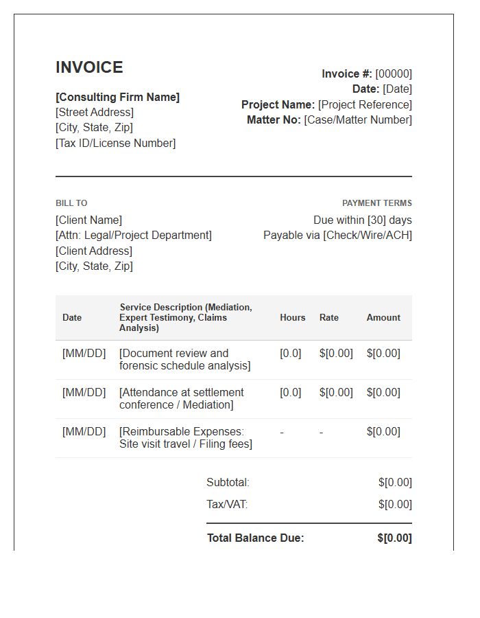 Construction Dispute Resolution Consulting Invoice Template