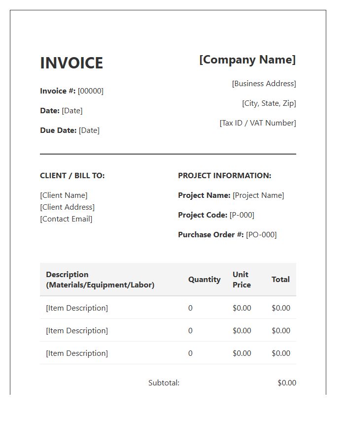 Construction Procurement Management Invoice Template