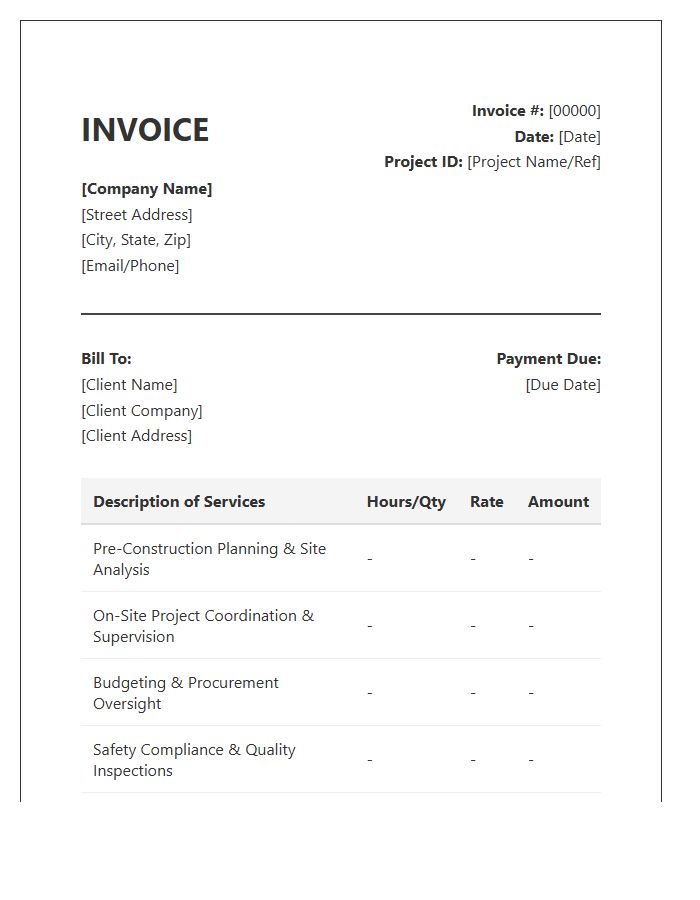 Construction Project Management Services Invoice Template