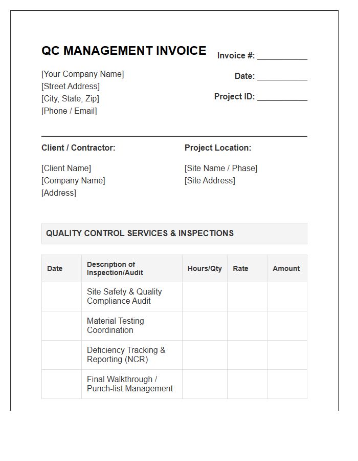 Construction Quality Control Management Invoice Template