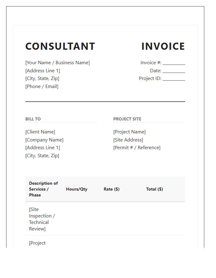 Independent Construction Consultant Billing Invoice Template