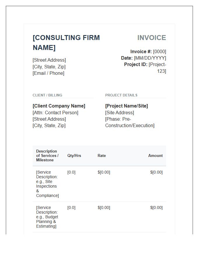 Professional Construction Management Consulting Invoice Template