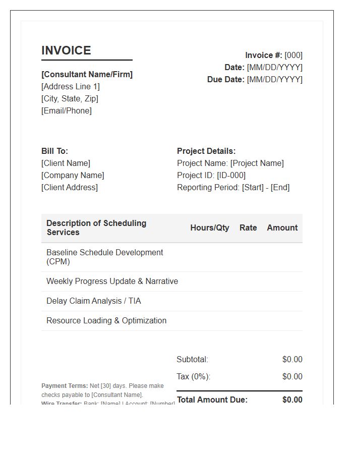 Project Scheduling Consultant Invoice Template