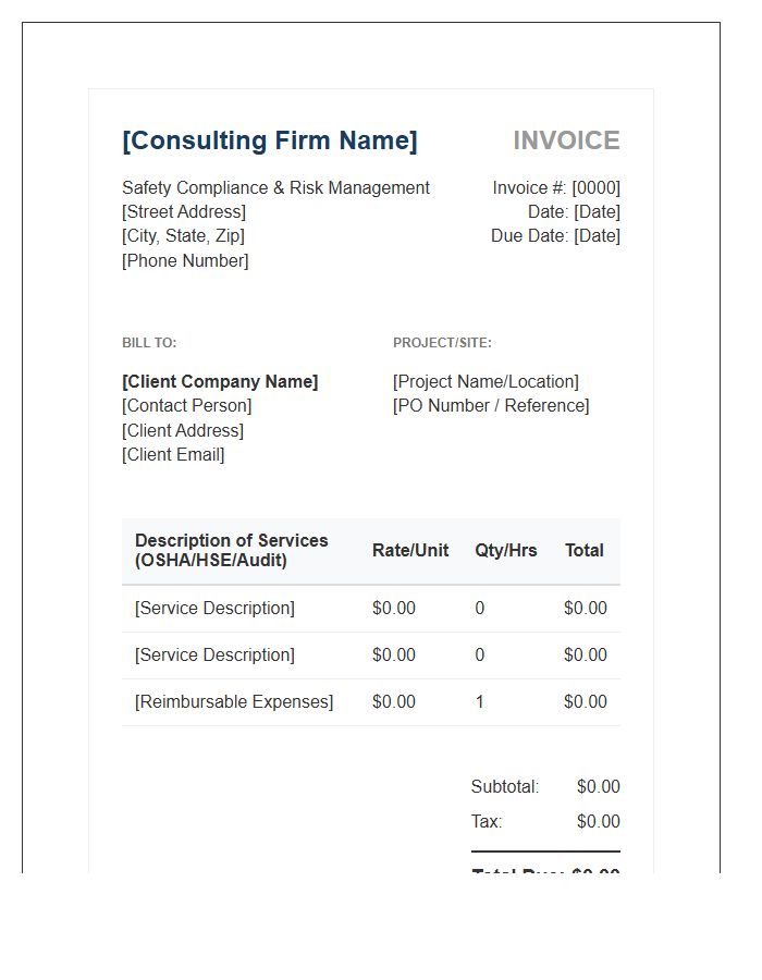 Safety Compliance Consulting Invoice Template