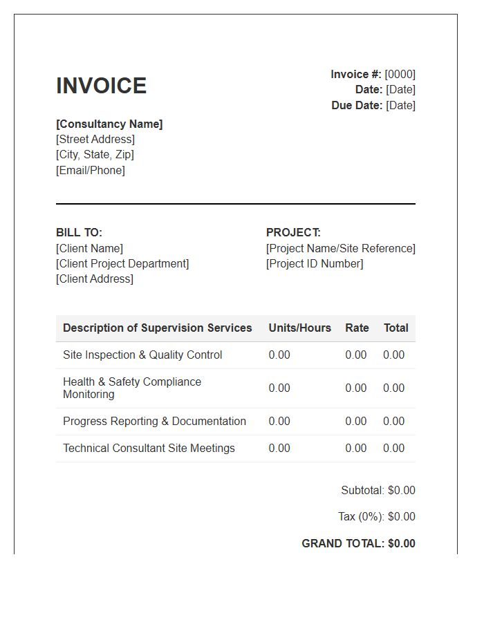 Site Supervision Consulting Services Invoice Template