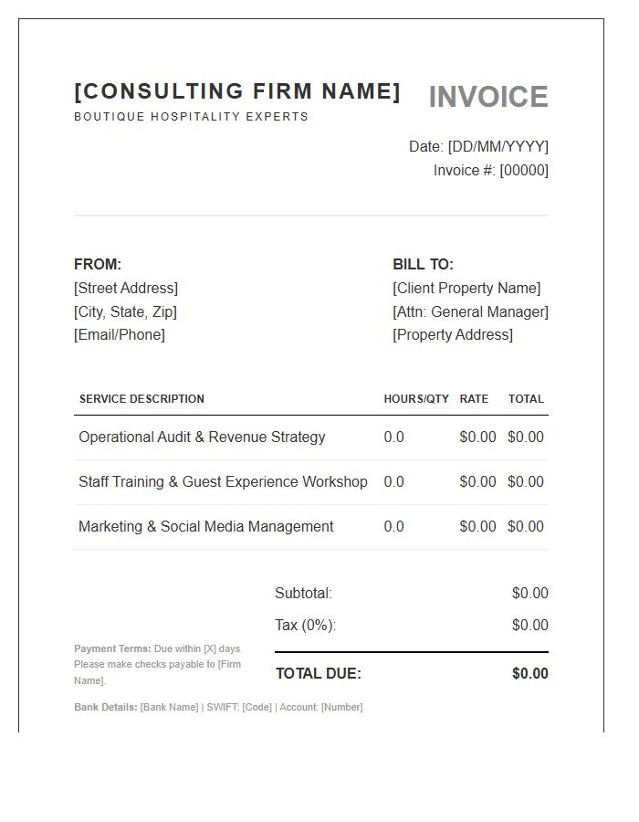 Boutique Hotel Management Consulting Invoice Template