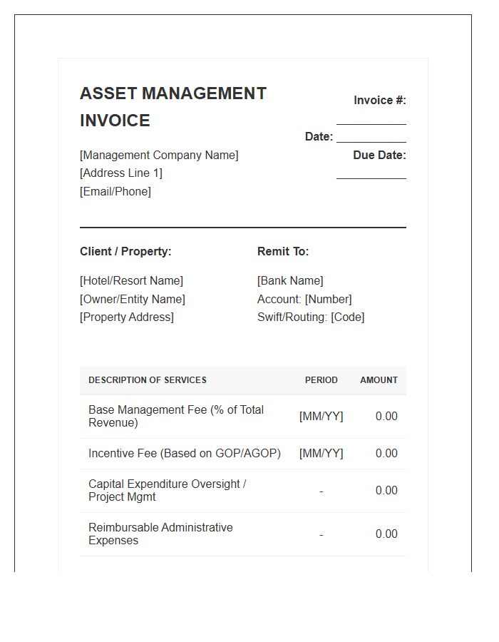 Hospitality Asset Management Invoice Template