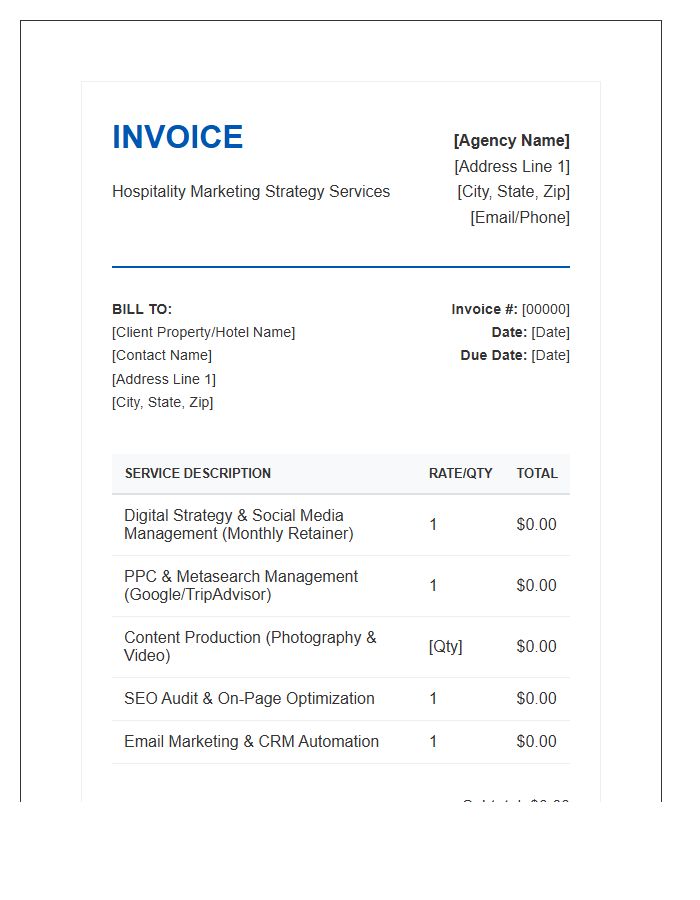 Hospitality Marketing Strategy Invoice Template