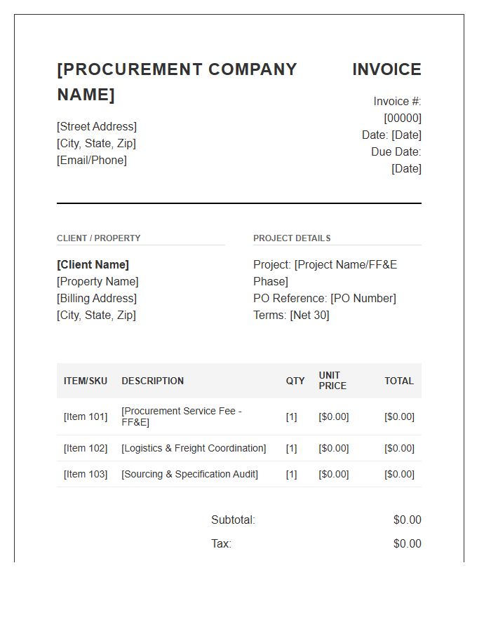 Hospitality Procurement Services Invoice Template