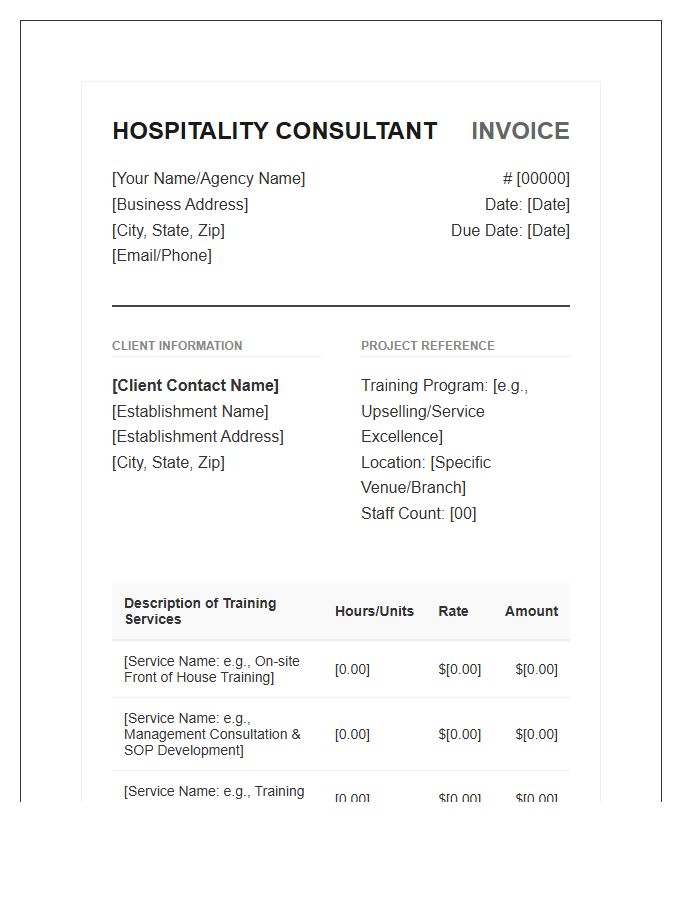 Hospitality Staff Training Consulting Invoice Template