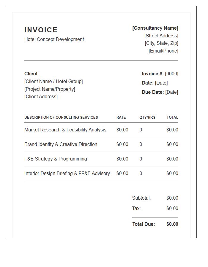 Hotel Concept Development Consulting Invoice Template